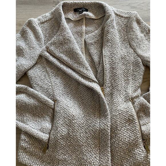 Ann Taylor Loft Sweater Women’s XS Beige Cream Hidden Full Zip Knit - Picture 2 of 5